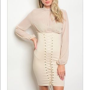 Lace Up Dress With Sheer Chiffon Top